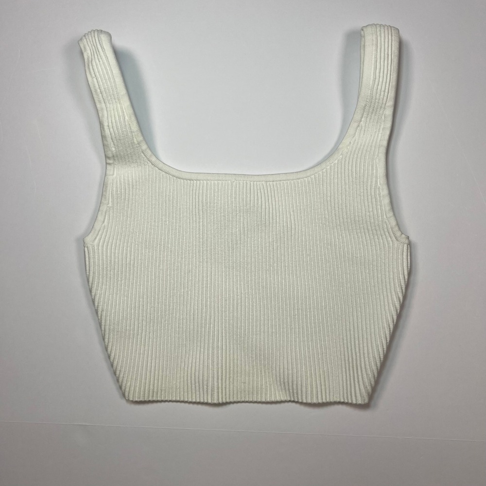 Aritzia Babaton Sculpt Knit Tank Women XS White Square Neck Crop Top